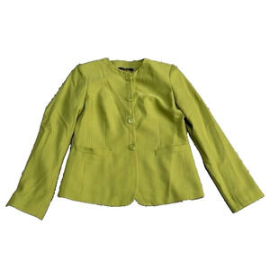 Lafayette 148 New York Womens Blazer Wool Silk Blend Button Down Green Size 4